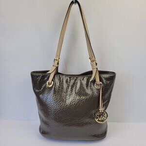 Michael Kors Mocha Brown Pebbled Patent Leather Tote Bag